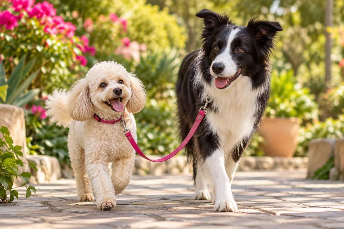 Dos perros en un jardín; imagen ilustrativa generada